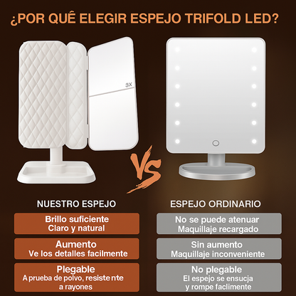 🌟 Espejo con Luz LED TriPlegable Maquillaje🌟