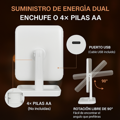 🌟 Espejo con Luz LED TriPlegable Maquillaje🌟