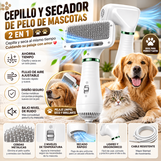 Secador Cepillo Pelo Mascotas 2 En 1